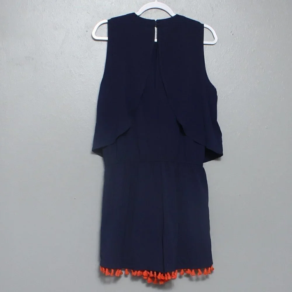 Umgee nwt navy sleeveless red fringe romper
